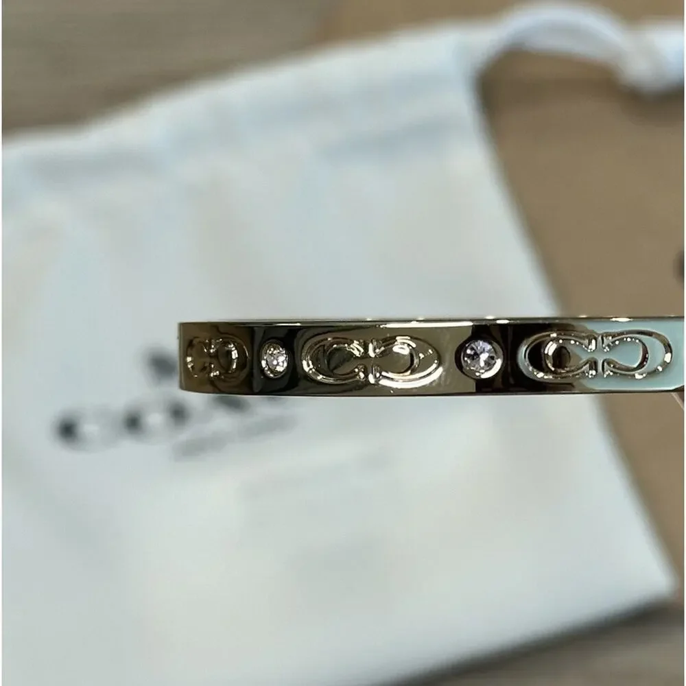 Coach “Kissing C” Signature Hinged Bangle Bracelet Jewelry Gold Rhinestone NWT